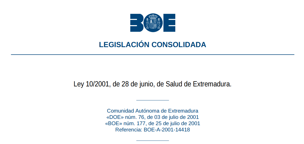 Test de la Ley 10/2001, de 28 de junio, de Salud de Extremadura